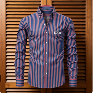 Nueva <span class=keywords><strong>Camisa</strong></span> de Moda para Hombre con Estampado a Rayas, Solapa, Cierre de un Botón, Manga Larga, Talla Grande, Corte Slim, Estilo Business - Product Image 2