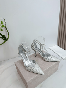 Jimmy Versatile Rhinestone Chain Accent Pointed Toe Stiletto Heels Ankle Strap Pumps for Wedding Guest Formal Events Chooing - Product Image 4