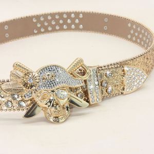 Cinturón Retro Bling Bling BB para Mujer con Tachuelas de Diamantes, Correa de Cuero PU, Hebilla de Aleación con Calavera, Estilo Vaquero Occidental, con Pedrería, Popular para Hombre - Product Image 3