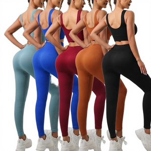 Customizable Solid Eco-Friendly Seamless Fitness <b>Bra</b> Hip-Lifting Pants Waist Threaded Underwear 2-Piece Pilates Yoga <b>Sports</b> Suit - Product Image 4