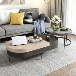 Tables basses <span class=keywords><strong>en</strong></span> <span class=keywords><strong>verre</strong></span> avec <span class=keywords><strong>pieds</strong></span> <span class=keywords><strong>en</strong></span> métal modernes de style ovale gris pour le salon - Product Image 2