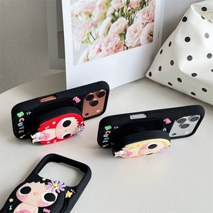 Cute Girls Flower Rotate <b>holder</b> Silicone Phone case for <b>iPhone</b> 17 16 15 14 13 Pro Max YuY Rubber stand Telescopic back Cover new - Product Image 6