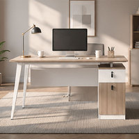 Bureau d'ordinateur modulaire moderne en mélamine avec tiroir verrouillable, structure métallique et gestion des câbles – Poste de travail de bureau