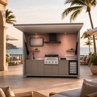 Booth Dapur Luar Ruangan Terintegrasi Dengan Sistem Pencahayaan LED, Kulkas Terpasang, dan Kompor Induksi