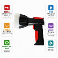 Linterna LED de Mano Compacta de 20W, Resistente al Agua IP66, Recargable, 2000LM, USB-C, Haz de Luz Largo de 1200m, para Caza y Actividades al Aire Libre