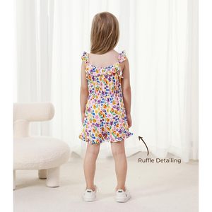 Vestido floral con volantes y tirantes para niñas pequeñas, minivestido de algodón de verano sin mangas con escote y cintura elásticas - Product Image 3