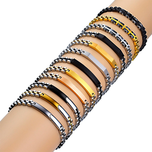 Bracciale cubano multicolore catena a doppia fila <span class=keywords><strong>con</strong></span> fibbia magnetica in acciaio inossidabile intrecciato placcato oro gioielli da uomo a doppio strato - Product Image 1