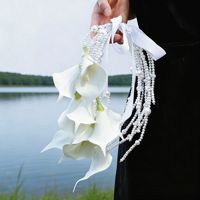 Bouquet de mariée de haute qualité, fleurs artificielles, calla, chaîne de perles, bouquet de mariage, arrangement floral à tenir à la main, décoration