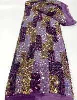 Tela bordada de terciopelo, encaje de tul bordado, tela burdeos, george africano con red de lentejuelas, material 3d para vestido de fiesta