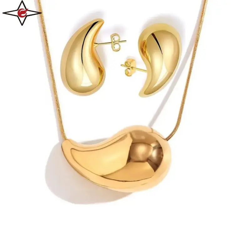 Colar de lágrima grande de ouro grosso personalizado para mulheres conjunto de joias com pingente de gota de água