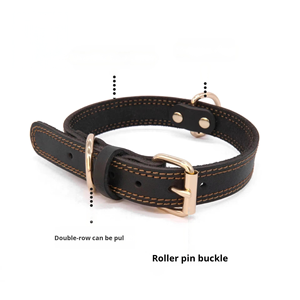 XXS Großes Braunes Hundehalsband mit Doppel-D-Schnalle aus Weichem Echtem Rindsleder für Große Hunderassen - Product Image 3