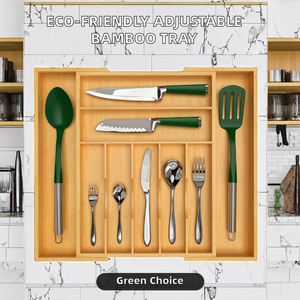 Organizador de Cajones de Madera Ajustable y Ecológico para Almacenamiento de Vajilla con Bandeja Extensible, Tipo Vertical - Product Image 2