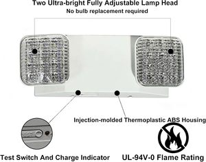 Adjustable Two-Head Commercial <b>Emergency</b> <b>Light</b> Fixtures for Listed Hardwired Exit <b>Lights</b> Business AC 120/277V (4 Pack) Plastic - Product Image 2
