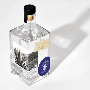 Fornitura di fabbrica di fascia alta super selce vetro forma quadrata 700ml 750ml 1.75l Mescal Gin Rum whisky Vodka bottiglia di vetro Mescal