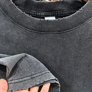 Lavage à l'acide personnalisé 260 grammes lourd pur coton tissu t-shirt surdimensionné vintage streetwear en détresse hommes t-shirt - Product Image 3