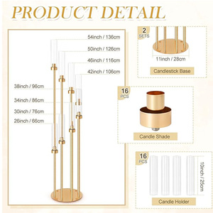 Tempat lilin bulat akrilik Modern lantai tinggi perak 8 bagian tengah meja Candelabra - Product Image 1
