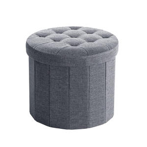 PUF de almacenamiento redondo plegable, taburete otomano de tela de poliéster con botones, superventas - Product Image 1