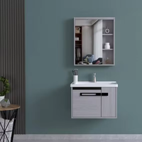 Meuble-lavabo avec miroir LED moderne en contreplaqué imperméable de 60 cm avec lavabo