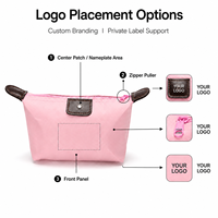 Pochette de maquillage portable avec logo personnalisé, sac cosmétique pliable en forme de dumpling, sac de toilette léger pour femmes