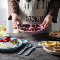 Assiette de petit-déjeuner créative pour bébé avec fourchette, en céramique, motif ours, pour enfants