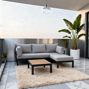 Conjunto de Sofá en Forma de L para Exteriores de 4 Plazas con Mesa de Centro, Estructura de Aluminio, Personalizable, para Balcón Urbano, Resistente a la Intemperie, Muebles de Descanso Casuales - Product Image 1