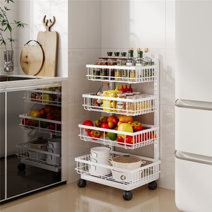 Iron <b>Portable</b> Kitchen Storage Holder with Single-Tier Mobile <b>Trolley</b> Frame for Snacks and Kitchen Supplies - Product Image 4