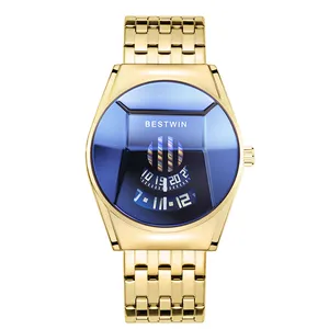 Мужские кварцевые аналоговые часы Bestwin с бриллиантами, новинка 2020, мужские золотые деловые часы из нержавеющей стали, быстрая доставка
