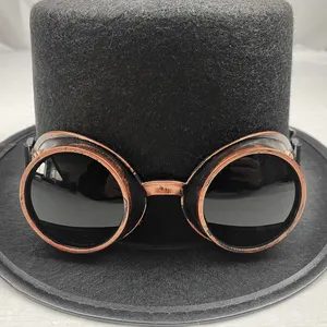Steam Punk Hat With Goggles Vintage Gothic Magician Hat Costume Hat Cap For Women Men Golden Glasses