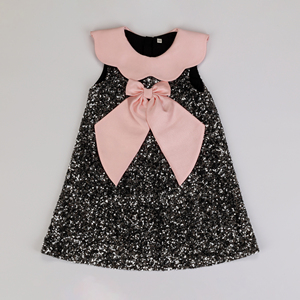 Vestido de fiesta con lentejuelas para niñas pequeñas con lazo y cuello rosas - Product Image 4