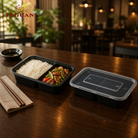Boîte à lunch bento moderne jetable en plastique TeGuan, multi-compartiments, qualité alimentaire, 18 oz/500 ml, couvercle micro-ondable, noir/transparent