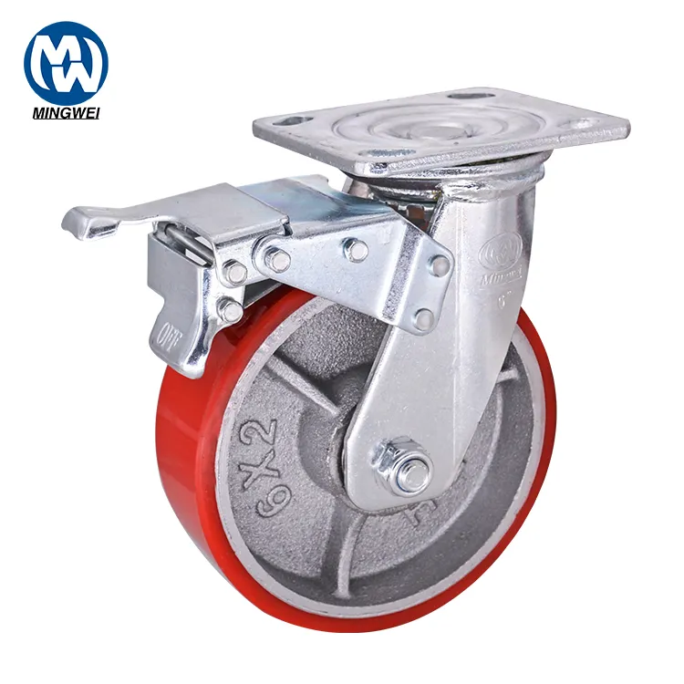 4/5/6/8 Inch Nhiệm Vụ Nặng Nề PU Gang Caster Bánh Xe Xoay Phanh Cứng Nhắc Phong Cách Xe Đẩy Bánh Xe Trung Quốc Nhà Sản Xuất