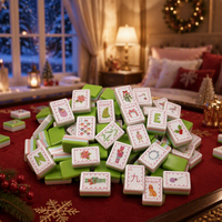 Tuiles de Mahjong de Noël, Tuiles de Mahjong Américaines de Noël, Ensemble de Tuiles de Mahjong Personnalisées Thème Pull Américain Bleu Vert Rose Automne Hiver