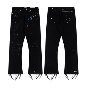 Hợp Thời Trang Giữa Thẳng Micro-loe Nối Ripped Giản Dị Quần Jean Lỏng Lẻo Đau Khổ Rửa Denim Dài Quần Cho Phòng Trưng bày Dept Mùa Hè - Product Image 5