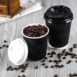 100% Biodegradable Factory Price Disposable Paper Cups 8 OZ Customized Print Double Wall Black Paper Coffee Cup For Hot Drink