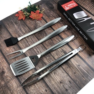 4-Piece Set Portable Outdoor <b>BBQ</b> Utensils Heavy Duty Stainless Steel <b>BBQ</b> Grill Tools Sets - Product Image 2