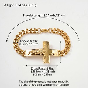 Bracelets unisexes personnalisés en or véritable sculpté, style crucifix, maillons épais, anti-rouille, légers et polis, vente en gros - Product Image 6