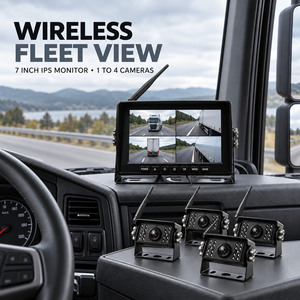7 Inch IPS Wireless Reverse Camera System for Truck Trailer RV 4-Camera DVR Night Vision Split Screen IP69K Waterproof Monitor - Product Image 1