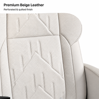Siège de Capitaine d'Avion Luxe pour Van, en Cuir Beige, Inclinable, Chauffant, Ventilé, avec Repose-Pieds Extensible et Base Rotative