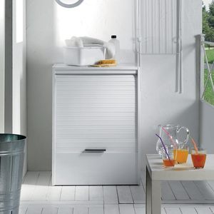 Housse de machine à laver enroulable 67x59x91 cm avec ouverture verticale à volet roulant, structure en PVC de 20 mm d'épaisseur, côté arrière - Product Image 6
