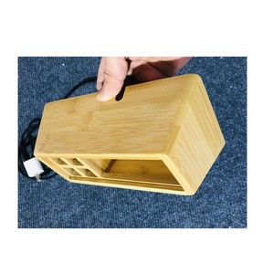 Porte-stylo en bambou, boîte de rangement de bureau multi-compartiments avec support pour téléphone et organisateur de câbles pour usage au bureau - Product Image 5