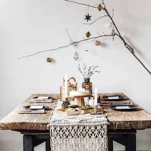 Élégant chemin de table vintage en polyester/coton en noir jaune rouge tissé personnalisable maison hôtel mariage décor de noël - Product Image 3