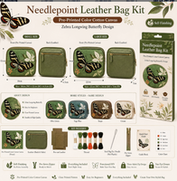 Kit de broderie au point d'aiguille DIY en cuir motif zèbre et papillon Longwing, avec pochette, kit de maille imprimée, fermeture éclair, fil et aiguille, pour débutants et adultes