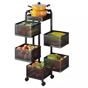 Carrito Multiusos de Metal de Gran Capacidad con 5 Niveles Cestas Giratorias para Verduras Organizador Móvil para Frutas y Snacks Estante de Almacenamiento para Sala de Estar - Product Image 6