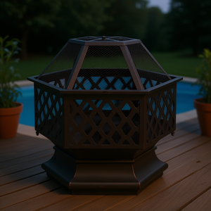 เตาไฟเหล็กทรงหกเหลี่ยมขนาด 22 นิ้ว สำหรับเผาไม้ ใช้ตั้งพื้นกลางแจ้งในสวนหลังบ้าน ใช้ริมสระน้ำ เพื่อการตกแต่ง - Product Image 2