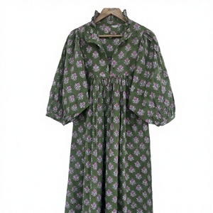 Vestido Largo Informal y Cómodo de Algodón 100% para Mujer, Estilo Vintage con Estampado Floral, Mangas Abullonadas, Ideal para la Playa o Fiestas - Product Image 2