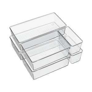 Paquete de 6 bandejas organizadoras de cajones de plástico transparente grandes, organización de cajones de cocina acrílicos, contenedores de almacenamiento antideslizantes para <span class=keywords><strong>maquillaje</strong></span> - Product Image 1