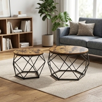Table basse extensible moderne en bois massif et MDF avec structure en fer, design écologique pour les salons d'appartements