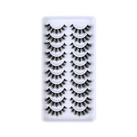10 paires de faux cils 3D en forme de croix, recourbés en trois dimensions, en une seule pièce, vente en gros