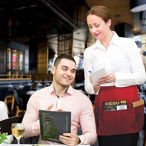 Grembiule da <span class=keywords><strong>Chef</strong></span> Unisex in Cotone con Logo Personalizzato, Grembiule Lungo da Cameriere con 2 Tasche - Product Image 4