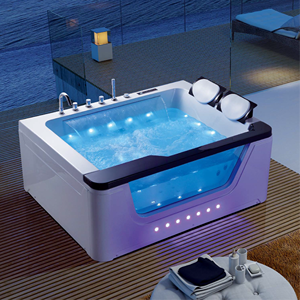 Deluxe Whirlpool massage bồn tắm Acrylic freestanding massage bồn tắm trong nhà cho 2 người trở lại tường bồn tắm với ánh sáng - Product Image 1